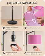 EDISHINE Modern Floor Lamps for Living Room, 64.7" Minimalist Standing Lamp with 3 Color Temperatures Bulb & Adjustable Linen Shade, Foot Pedal Switch, Arc Tall Lamp for Office Bedroom, Pink