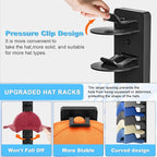 Eiito Hat Organizer for Baseball Caps, 2 Pack Strong Adhesive Hat Rack for Wall, Multilayer Hat Storage Display Holder, Wall Mounted Hat Hooks Hold up to 16 Hats for Closet Door and Bedroom (Black)
