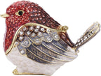 Hand Painted Trinket Box for Home Decor Accents, Enamel Hinged Jewelry Box for Bookshelf Office Table Desk Decoration, Classical Figurine Collectible Keepsake Animal Sculptures (Robin Bird)