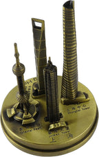 Shanghai Building Collection Model Set, Oriental Pearl Tower and Jin Mao Financial Center Souvenir, Electroplated Bronze Gold Metal Architecture Miniatures for Office Home Decor (Bronze-Small)
