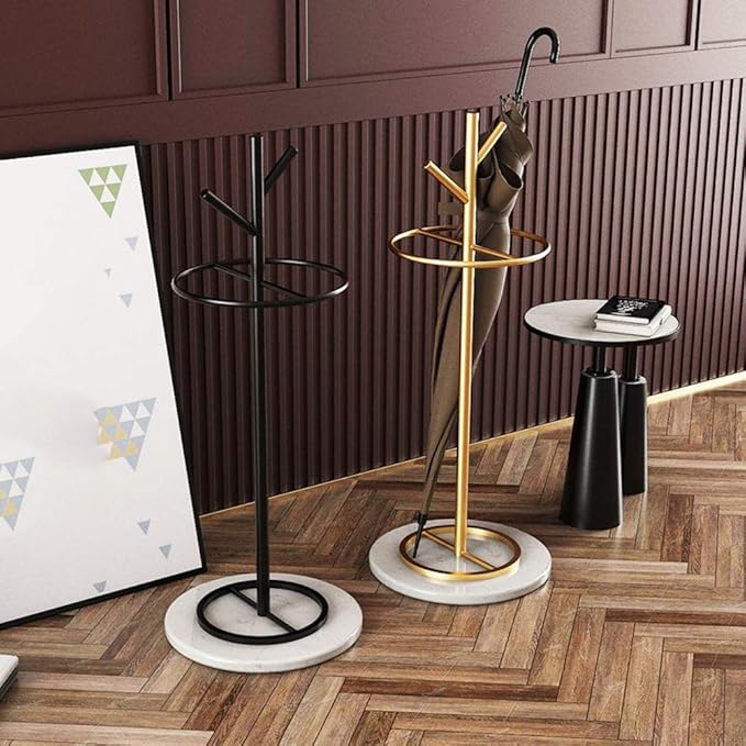 WXYZ Golden Umbrella Stand with Branch Shape, Creative Wrought Iron Umbrella Barrel with Solid Marble Base, Decorative Ornaments 32x55cm (Color : Gold+Black)