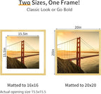 20x20 Picture Frame 3 Pack - Gold Poster Frame Display Pictures 16x16 with Mat or 20 x 20 Without Mat for Wall Hanging Horizontal and Vertical