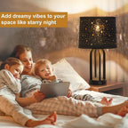 Black Lampshades Set of 2, Drum Lamp Shades with Sky Stars Design, 11.6" x 12.6" x 9.8" Inches Medium Lampshades for Table Lamp, Floor Lamp, Pendant Light, Harp Holders Included, Easy Assembly