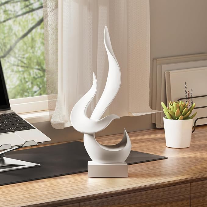 White Decor Modern Flame Statue, Home Decor Abstract Art Flame Statue for Living Room Dining Table Centerpiece Office Desk Coffee Table TV Stand Decoration