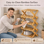 The 9-Tier No-Assembly Bamboo Rack, Folding Bamboo Shoe Rack Organizer with Collapsible Vertical Design, Space-Saving & No-Tool Assembly, for Entryways,Corners,Bedrooms,Balconies (Yellow,3)