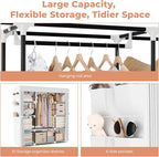 VTRIN Portable Closet Wardrobe for Hanging Clothes 57.3 Inch Large Capacity Clothes Rack with Cover, 10 Storage Organizer Shelves, 1 Hanging Rods and 6 Pockets, Free Standing Closet, White