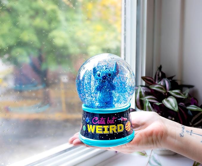 Disney Lilo & Stitch Cute But Weird Light-Up Adult Snow Globe with Swirling Glitter Display Piece | 6 Inches Tall