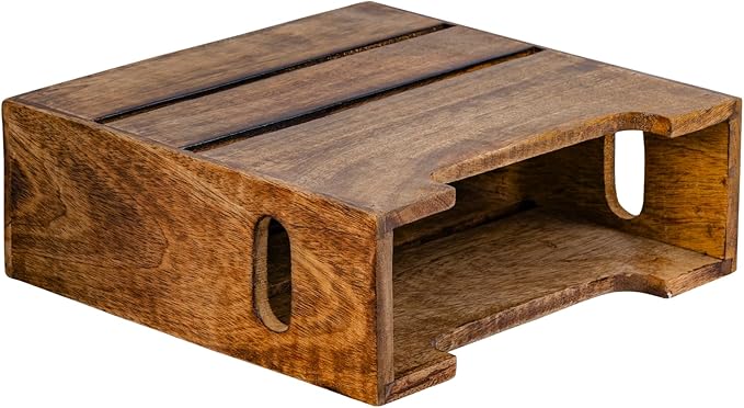 Mie Creations Wooden Magazine Holder Rack with Handle, Decorative Magazine Storage Basket for File, Folder, Books, Newspaper | Rustic Brown Magazine Bin Display Stand, Office Desk Organizer 10-inch