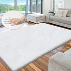 White Fluffy Living Room Rugs 6x9 Area Rug Washable Shag Rugs for Bedroom Faux Rabbit Fur Nursery Rug Rectangle Rug