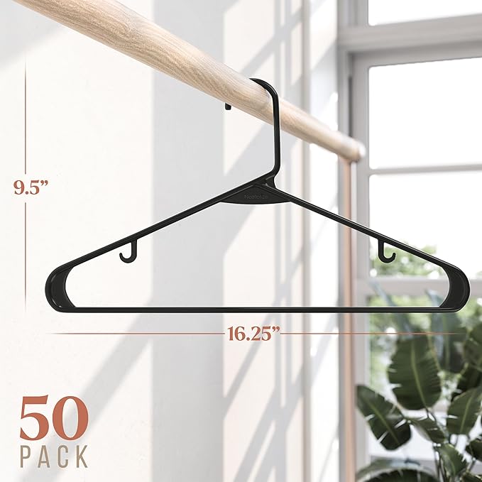 Plastic Hangers 50 Pack Black - Clothes Hangers - Makes The Perfect Coat Hanger and General Space Saving Clothes Hangers for Closet - Percheros Ganchos para Colgar Ropa Hangars