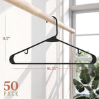 Plastic Hangers 50 Pack Black - Clothes Hangers - Makes The Perfect Coat Hanger and General Space Saving Clothes Hangers for Closet - Percheros Ganchos para Colgar Ropa Hangars