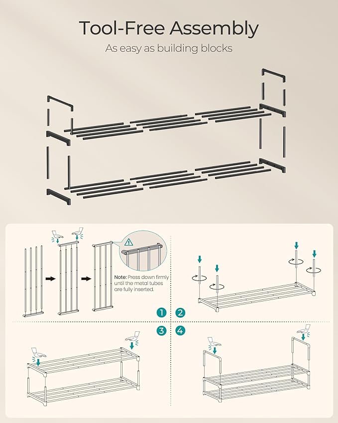 SONGMICS Shoe Rack, 2-Tier Shoe Organizer, Metal Storage Shelf, Upright or Upside Down, for 15-18 Pairs, Stackable, for Entryway, 11.8 x 46.1 x 14.6 Inches, Black ULSA032B01
