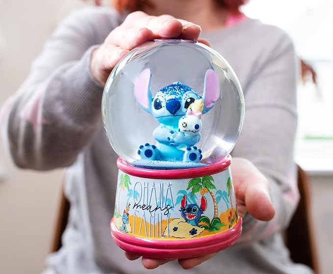 Disney Lilo & Stitch Ohana Light-Up Snow Globe with Swirling Glitter Display Decoration | Home Decor for Kids Room Essentials | Precious Keepsake, Cute Novelty Gifts and Collectibles | 6 Inches Tall