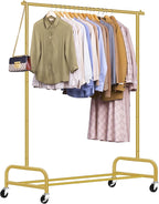 SLEEPING LAMB Heavy Duty Clothes Racks for Hanging Clothing Rack, 43" Wide Rolling Garment Rack Metal Wardrobe Rack with Wheels Closet Hanger Rack for Coats, Shirts, Dress (Gold)
