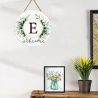 Monogram Letter E Wreaths for Front Door Wreath Wooden Welcome Sign for Front Door Decor Floral Family Last Name Initial House Warming Spring Summer Porch Rustic Wall Home Kitchen Boho Decorations
