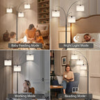 SUNMORY 3 Lights Floor Lamp with Remote Control and 3 Stepless Dimmable Bulbs, 78" Tall Standing Lamp with Hanging Drum Shade & Heavy Base, Modern Arc Floor Lamps for Living Room, Bedroom, Office