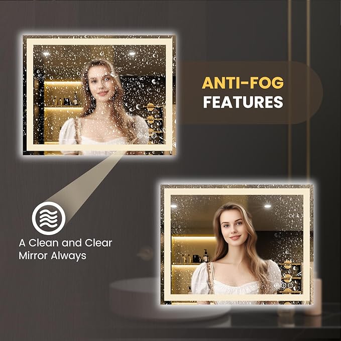 LOAAO 50"x40" LED Bathroom Mirror with Lights, Anti-Fog, Dimmable, Backlit + Front Lit, Lighted Bathroom Vanity Mirror for Wall, Memory Function