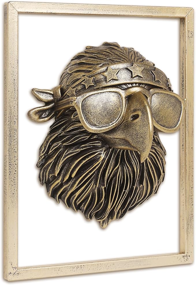 Animal Heads Wall Decor (Includes Metal Frame) 250 anniversary usa merchandise Resin Eagle Patriotic Decoration Wall Hanging 4th of July Decorations Gold vintage Wall Sculpture for Living Room Bedroom Office(Eagle)
