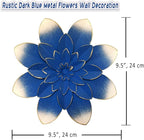 Dark Blue Metal Flower Wall Art Decor, 9.5“ Rustic Modern Floral Sculpture, Distressed Iron Wall Hanging Home Decoration Accent Artworks for Indoor Kitchen Bedroom Living Room Office Outdoor Garden