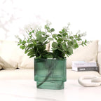 Ribbed Glass Vase, Green Glass Vase, Fluted Short Vases for Flowers, Modern Vases for Living Room, Dining Room, Bathroom, Desk, Shelf, Wedding, Office, 7 Inches