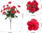 Fake Hibiscus Artificial Flowers for Outdoors Spring Summer Decoration, 6 Bundles Silk Red Hibiscus Flowers Bouquet UV Resistant Look Real Faux Plants for Outside Planter Front Door Porch Balcony Yard