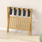 Luggage Racks Suitcase Stand Foldable With Storage Shelf For Guest Room Hotel Essentials Solid Bamboo Heavy-Duty Item Holder Natural