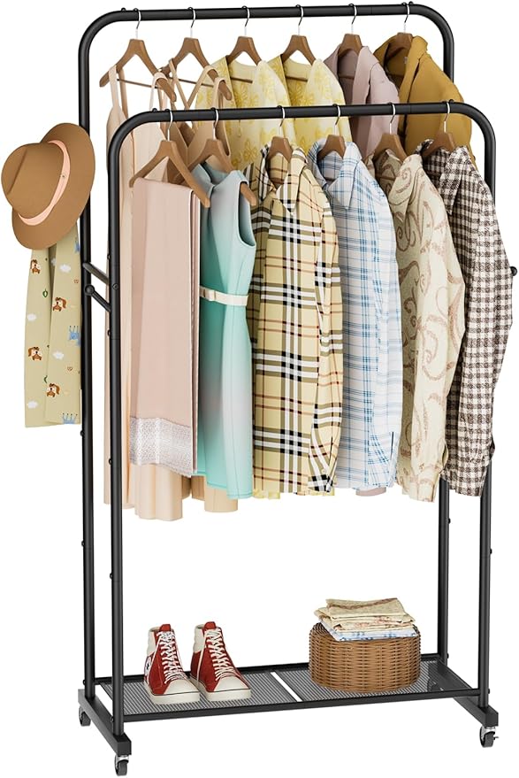 Clothes Garment Coat Rack Drying Clothing Racks Metal Freestanding for Hanging Clothes Portable Closet for Laundry Bedroom Black