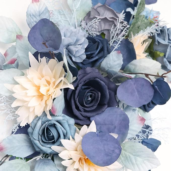 Blue Wedding Arch Flowers Set of 2, Artificial Flower Swag Floral Dusty Decor, Rustic Eucalyptus Greenery for Ceremony Sign Chair, S: 50 x 20cm, L: 70 50cm