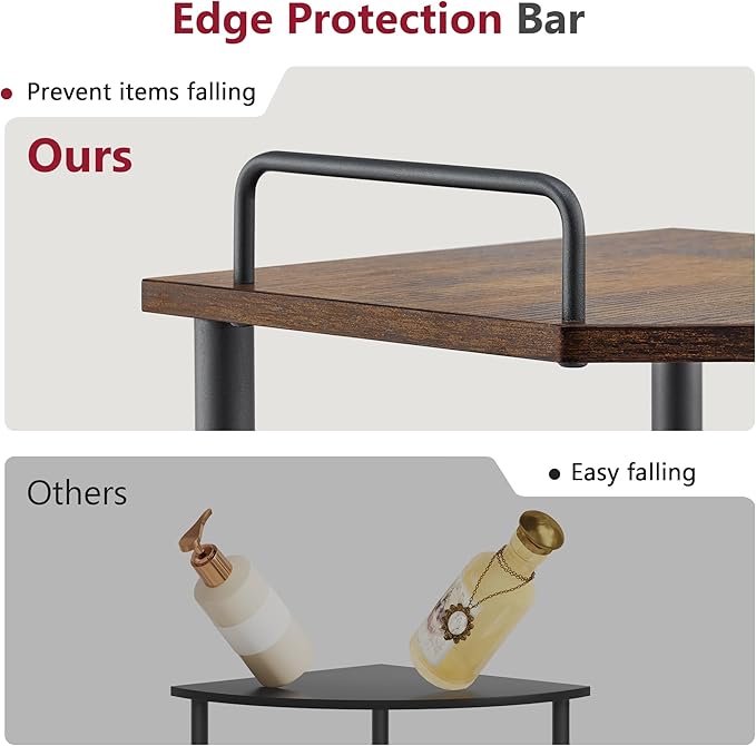 Tajsoon Corner Shelf Stand, 3 Tier Industrial Corner Shelves, Multipurpose Standing Display Shelf, Corner Shelving Unit for Bedroom, Living Room, Office, Kitchen, Rustic Brown