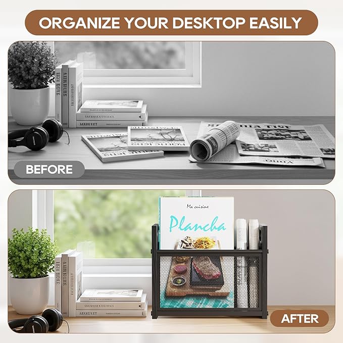 Magazine Rack Wood, Magazine Rack Floor Stand, Magazine Holder Storage Basket, Black File Storage Basket Box Bin Folder Organizer Stand for Letters, Magazines, Books, Newspapers