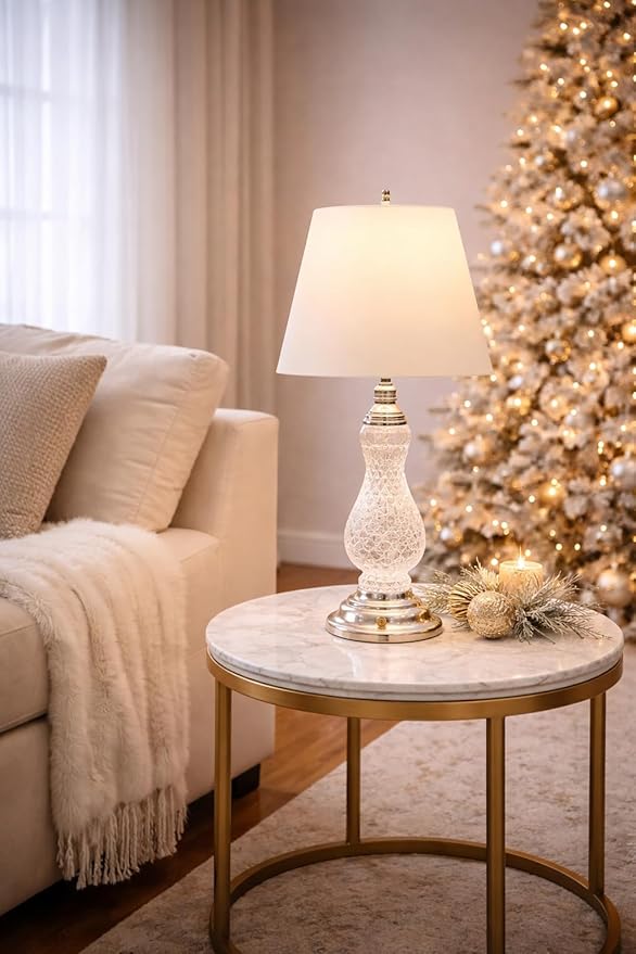 MOMENTS IN TIME Table Lamp Glitter Spinning Water Globe LED USB Battery Powered Lighted Snow Globe Lamp Elegant Shade Decorative Accent for Home Bedroom Living Room 17.5”H