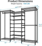 VIPEK S3 Heavy Duty Garment Rack Freestanding Clothes Rack Closet Storage Organizer Large Wardrobe with 6-Tier Shoe Rack, Hanging Rod, Adjustable Shelf, 68.9" L x 15.7" W x 76.4" H, Black