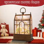 Christmas Snow Globe Lantern Greenhouse Water Glittering Globe with Little Lawn 6H Timer Function Christmas Snow Globes 3 AA Battery Operated for Christmas Festival Decorations Gifts (Greenhouse)