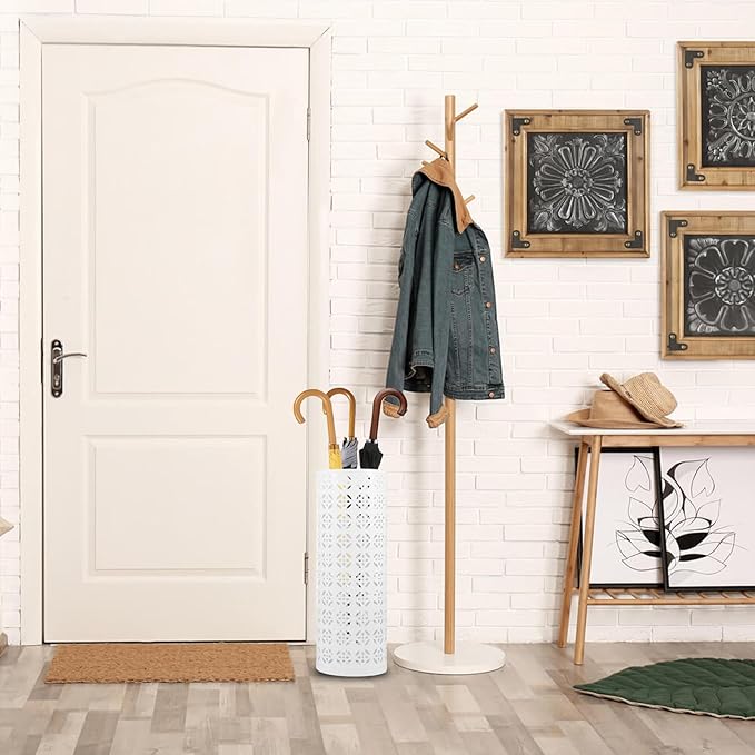 Umbrella Stand for Entryway, Metal Umbrella Holder, Freestanding Umbrella Stand Round Umbrella Holder Bin Waterproof Umbrella Storage Rack Indoor Walking Stick Holder for Home Entryway(15*42cm,White)