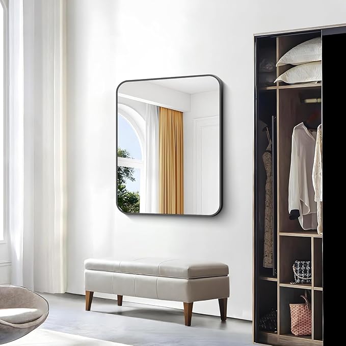 BONEWEI 30x36 inch Bathroom Mirror 2-Pack,Black Rectangle Mirror,Wall Mounted Bathroom Frame Vanity Mirror with Round Corner for Bedroom Living Room, Entryway Hangs Horizontal or Vertical