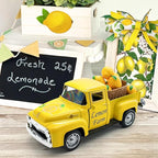 Lemon Truck Decor, Farmhouse Yellow Pickup Truck with Lemons, Tiered Tray Tabletop Decoration, Summer Lemon Kitchen Shelf Decor, Rustic Vintage Home Accent