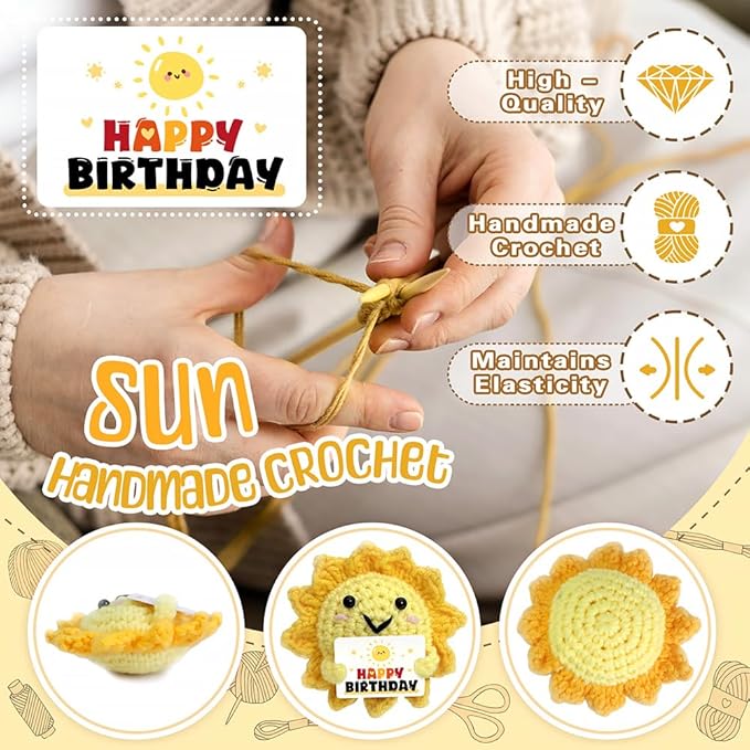 Funny Birthday Gift - Positive Crochet Sunshine Gifts with Bless Message, Handmade Emotional Support Crochet Dolls | Birthday Gifts for Women, Men, Sister, Teen, Boys, Girls, Kids, Friend & Colleagues