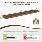 Acovy 55 Inch Floating Shelves, 55"x9.25"x1.5" Inch Deep Floating Shelves for Wall, Wooden Shelves for Bathroom, Bedroom, Living Room, Brown, 1 Piece