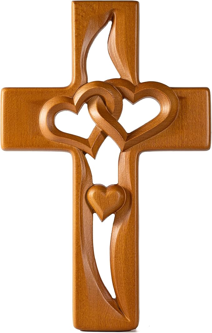 BGCOPPER Marriage Cross for Wall Love Wall Decor, Handmade Wooden Intertwined Heart Wall Cross for Wedding Valentine Christmas Gift (Wood, 14 Inch)