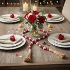 Equsion Seasonal Wooden Bead Garland with Tassels, 3.3 ft Holiday Vintage Boho Bead Garland Easter Tray Decoration, Vase Wall Room Art Birthday Party Decoration(Burgundy, Red, White)
