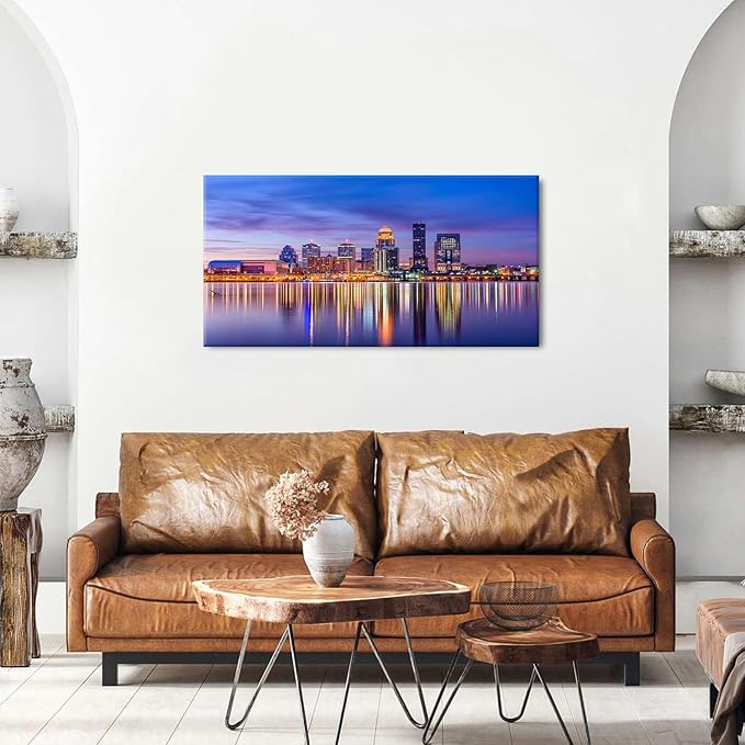 Louisville Skyline Wall Art Kentucky Wall Decor Sunset Downtown Pictures Waterfront Park Landscape Canvas Prints Painting Modern Cityscape Artwork for Bedroom Living Room Home Decoration 20x40”