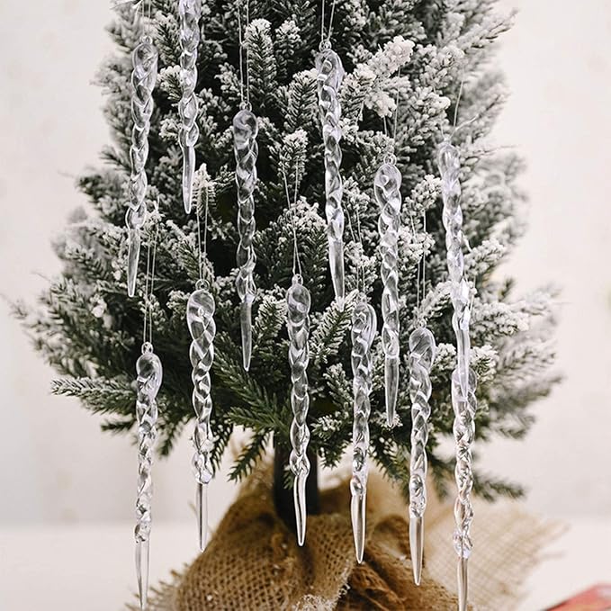 24 Pcs Plastic Hanging Icicles Drop Ornament for Christmas Tree Wedding Party Decorations (Transparency)