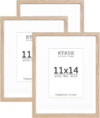 KTKDE 11x14 photo frames Set of 3 8 × 10 mats or 11x14 without MATS MDF covered wood grain paper frame, real glass 11 by 14 Studio Gallery Wall Art poster frame the best gift