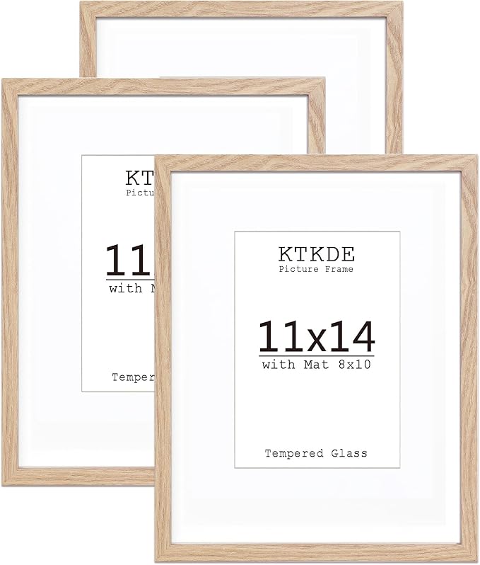 KTKDE 11x14 photo frames Set of 3 8 × 10 mats or 11x14 without MATS MDF covered wood grain paper frame, real glass 11 by 14 Studio Gallery Wall Art poster frame the best gift
