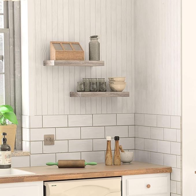 HOOBRO Floating Shelves for Wall, Wall Mounted Shelf Set of 2, 15.7" Hanging Shelf with Invisible Brackets, for Wall Decor Storage in Bathroom Bedroom Kitchen Living Room Office, Greige BG40BJ01