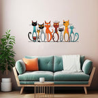 Wesiti Cat Wall Art Decor Iron Wall Sculptures Decor for Cats Lover 15.75 x 7.02 Inches Colorful Mid Century Cat Retro Signs for Home Living Room Bedroom Kitchen Office(Cute)