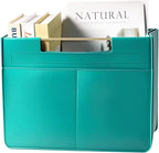 Leather Magazine Holder Foldable with Handles，Stable Magazine Rack Floor，Magazine Basket File Holder Storage，Document File Folder Organizer Free Standing for Office Living Room (green)