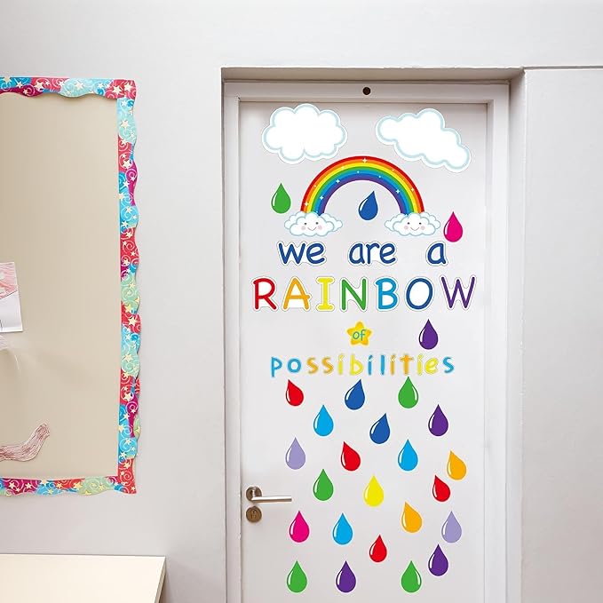 Motivational Rainbow Bulletin Board Cutouts, Hello Sunshine Inspirational Classroom Decoration We are a Rainbow of Possibilities Accents for School Chalkboards Wall Decor