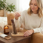 Incense Holder, 2 in 1 Wooden Incense Holder for Sticks with 20 Incense Sticks, Anti-ash Incense Burner with Glass Ash Catcher, Wood Incense Holder 20 Stick (2 in 1 Square)