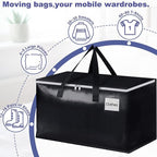 StorageRight Heavy Duty Moving Boxes-Moving Bags with Zipper, Reinforced Handles and Tag Pocket-Collapsible Moving Supplies-Totes for Storage Great for moving, Storage and Travel 93L(Black-6 Pack)